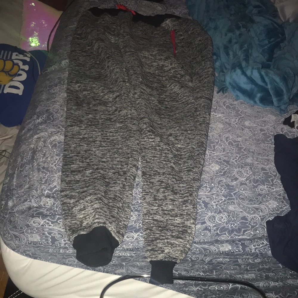 Grey and red joggers